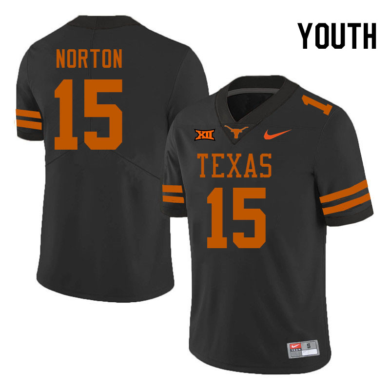 Youth #15 Bill Norton Texas Longhorns College Football Jerseys Stitched-Black